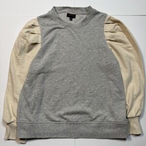 Who What Wear Sweatshirt Womens Small Gray Cream Puff Sleeve Pullover Top